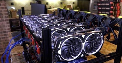 Modern mining farm with rows of mining rigs under cool lighting conditions