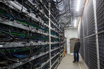 A modern mining farm facility providing hosting services for efficient cryptocurrency mining